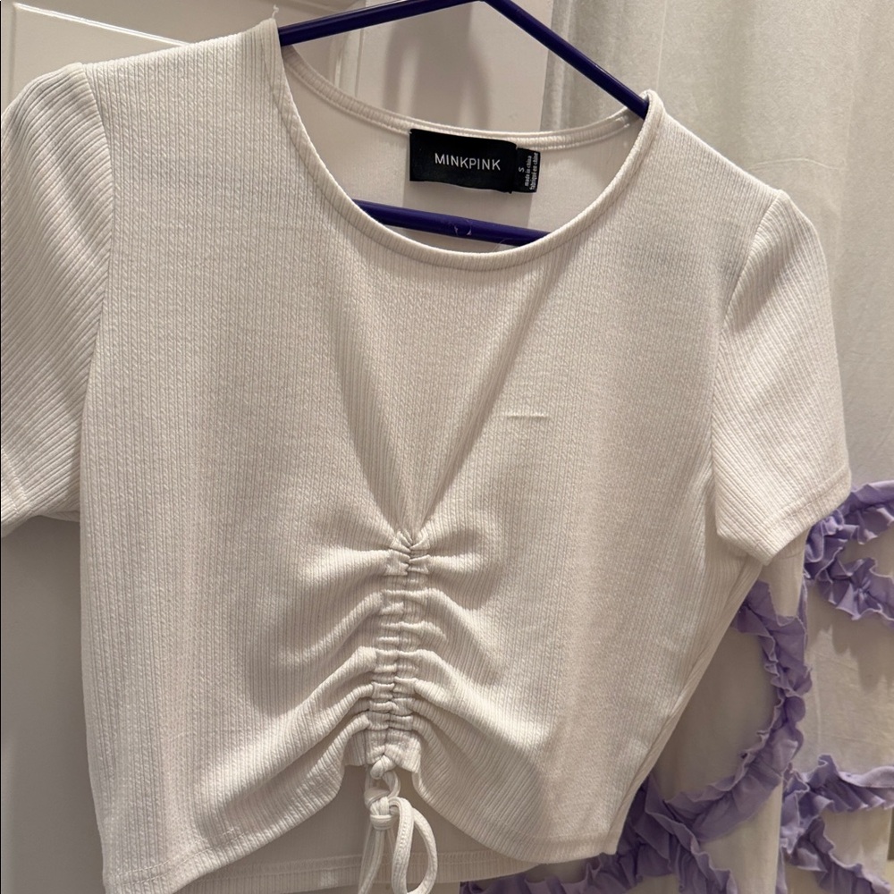 MINKPINK White Ruched Crop Top